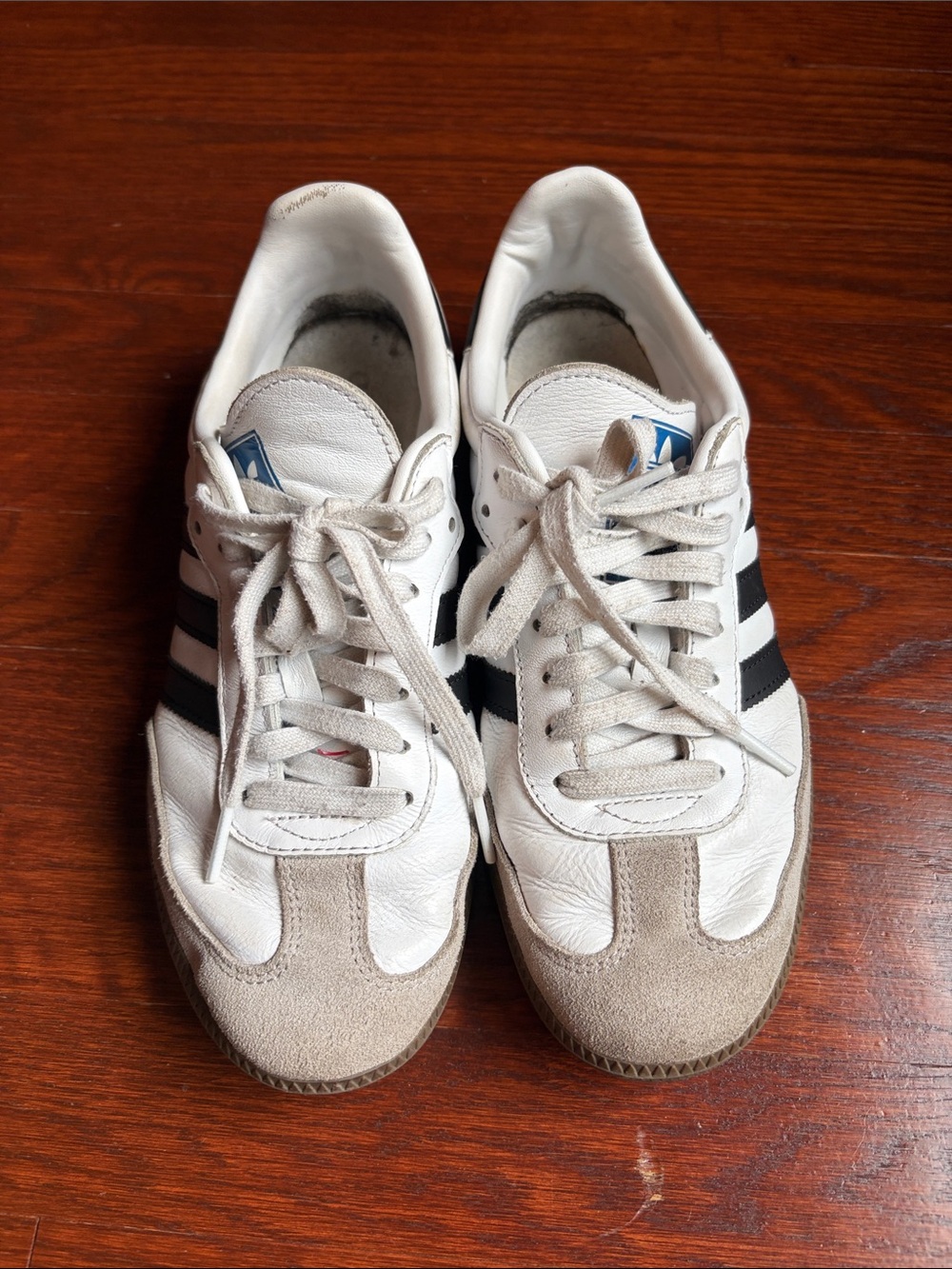 adidas Samba White Sneakers with Black Stripes and Tan Suede Accents